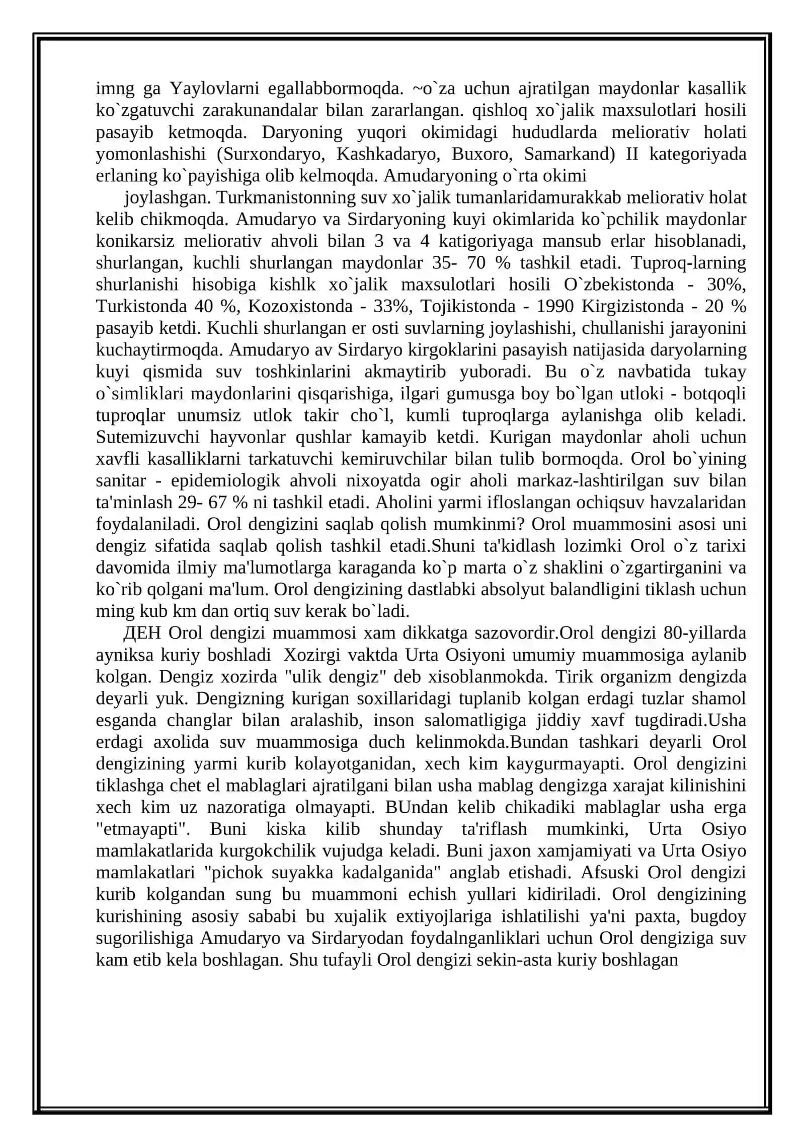Orol dengizi va orol bo`yi ekologiyasi 2