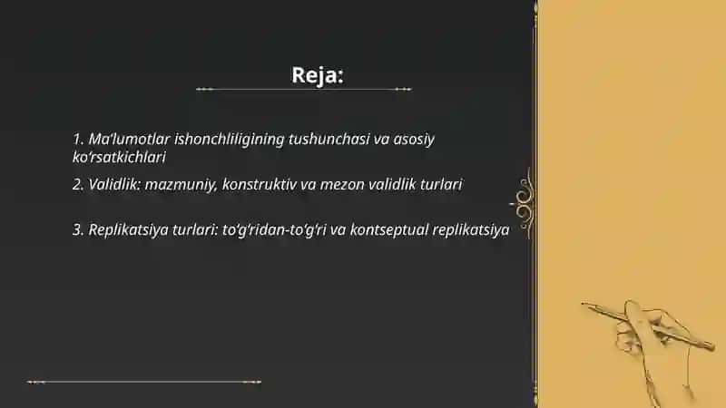 Ma’lumotlar ishonchliligi validlik va replikatsiya masalalari 2