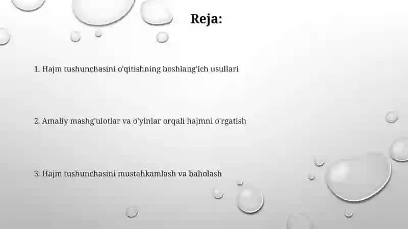 Hajm tushunchasini o'rgatish metodikasi 2
