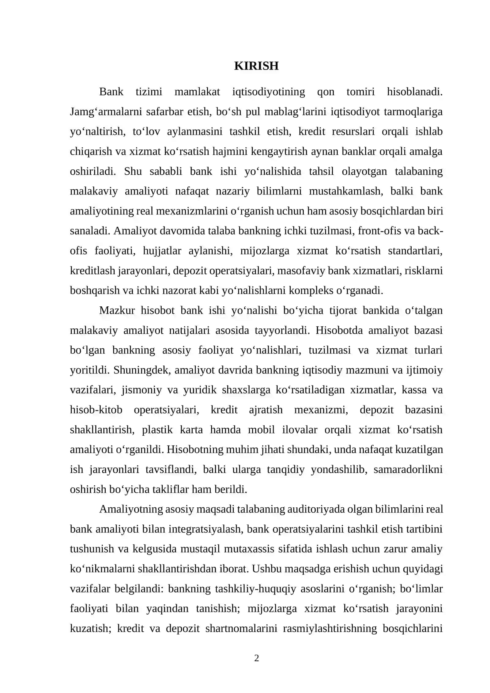 bank ishi amaliyot hisoboti 2