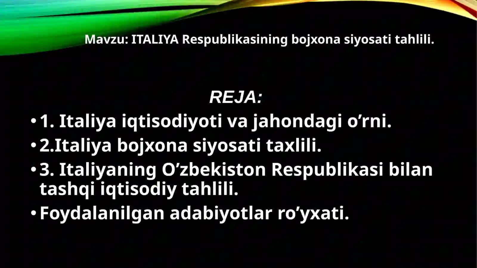 Italiya Respublikasining bojxonasiyosatitahlili 2