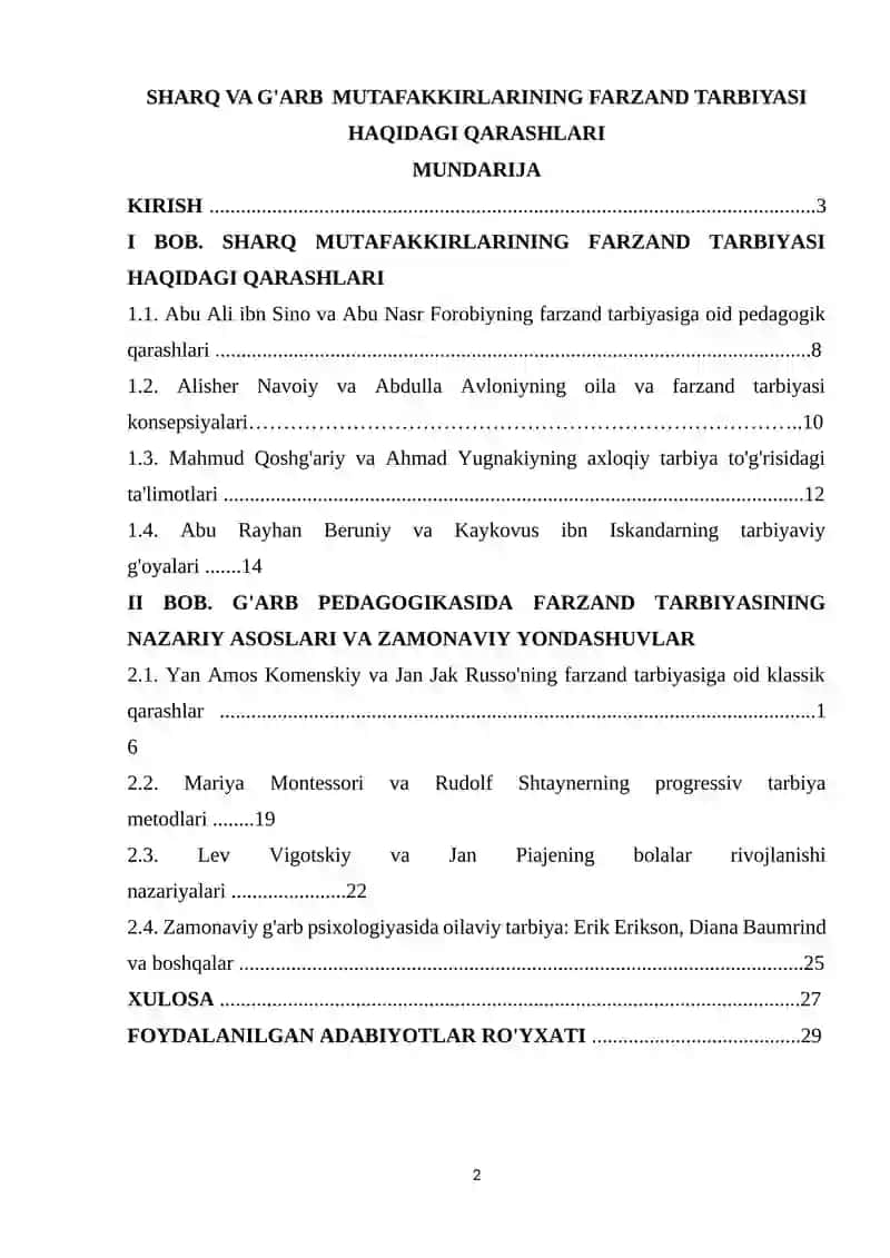 SHARQ VA G'ARB MUTAFAKKIRLARINING FARZAND TARBIYASI HAQIDAGI QARASHLARI 2