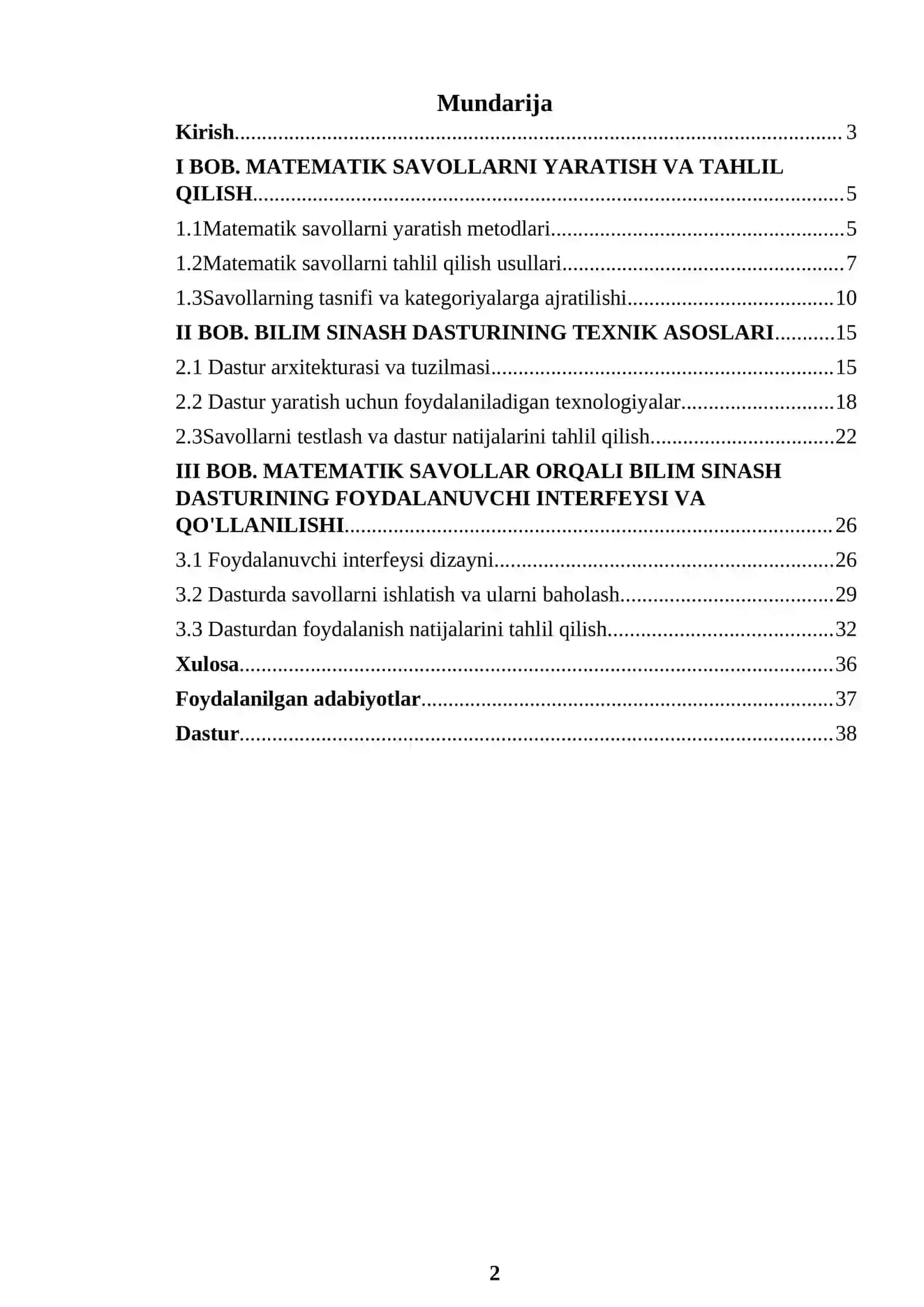 MATEMATIK SAVOLLAR ORQALI BILIM SINASH DASTURI 2