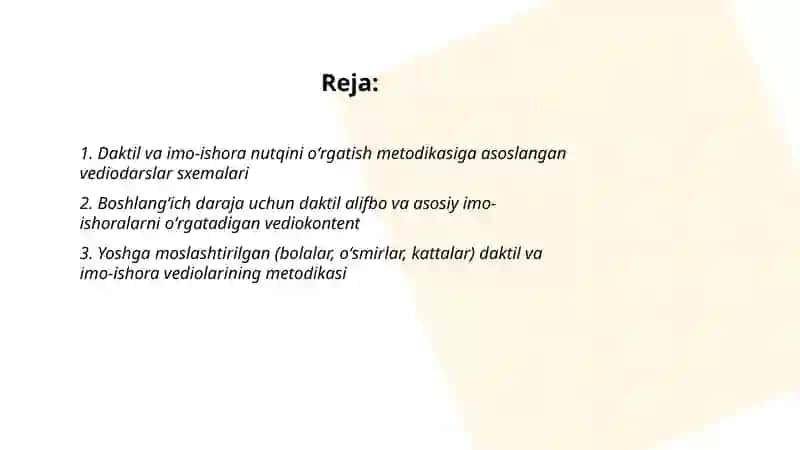 Daktil va imo-ishora nutqini oʻrgatish metodikasi 2