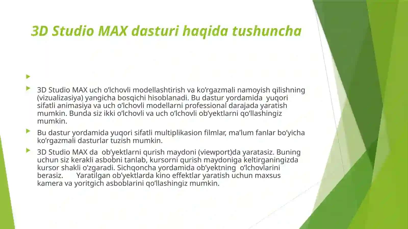 3D MAX YORITGICHLAR VA KAMERALARI O'RNATISH 2