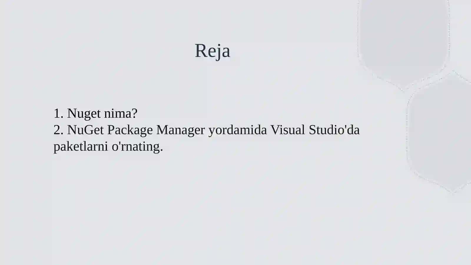 NUGET PAKETLARINI O’RNATISH 2