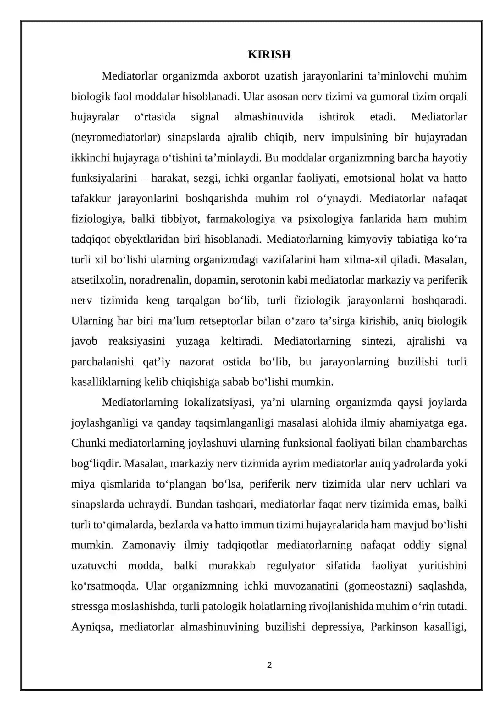 Mediatorlar. Mediatorlarning lokalizatsiyasi 2