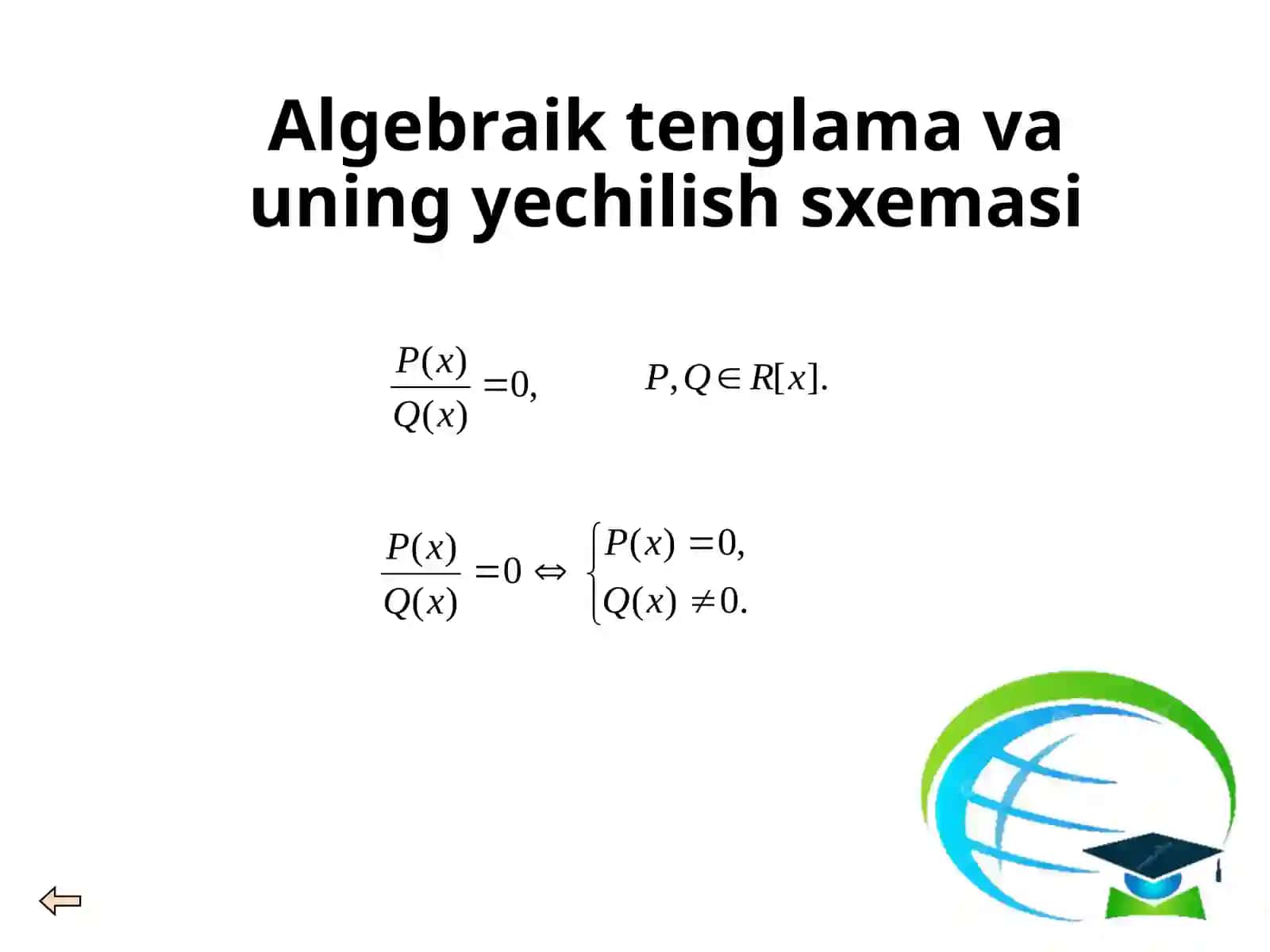 Algebraik tenglama va uning yechilish sxemasi 2