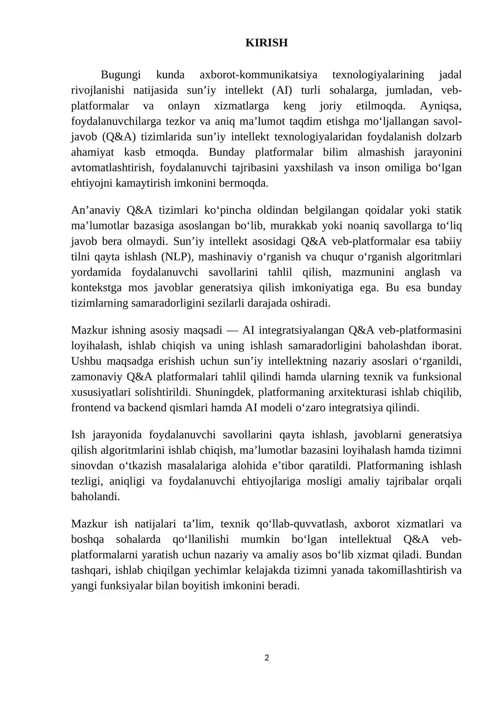 AI INTEGRATSIYALANGAN Q&A VEB-PLATFORMASI 2