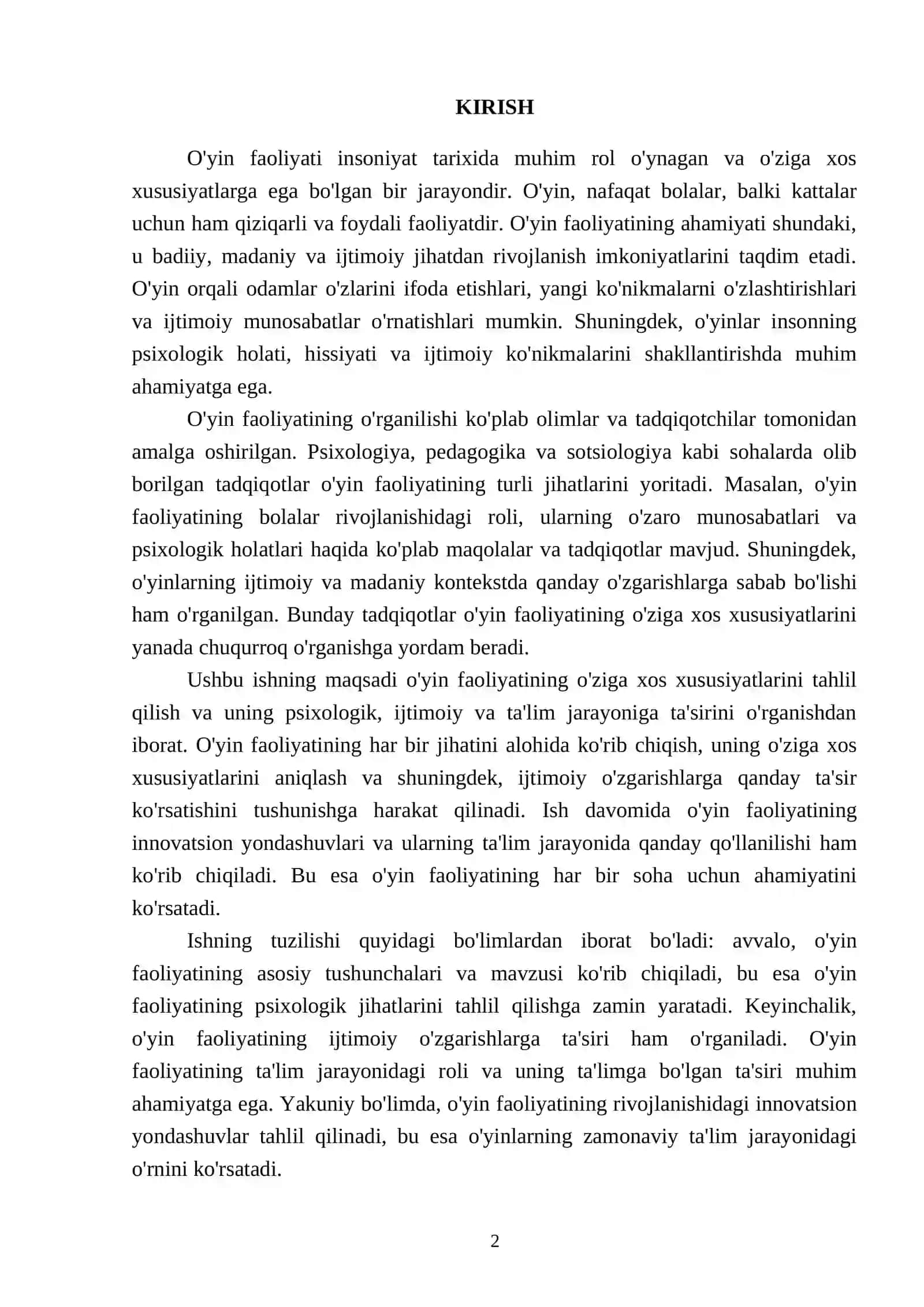 O‘YIN FAOLIYATINING O‘ZIGA XOS XUSUSIYATLARI 2