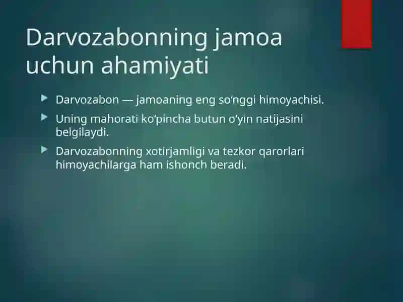 Darvozabonning o’yin texnikasi 2