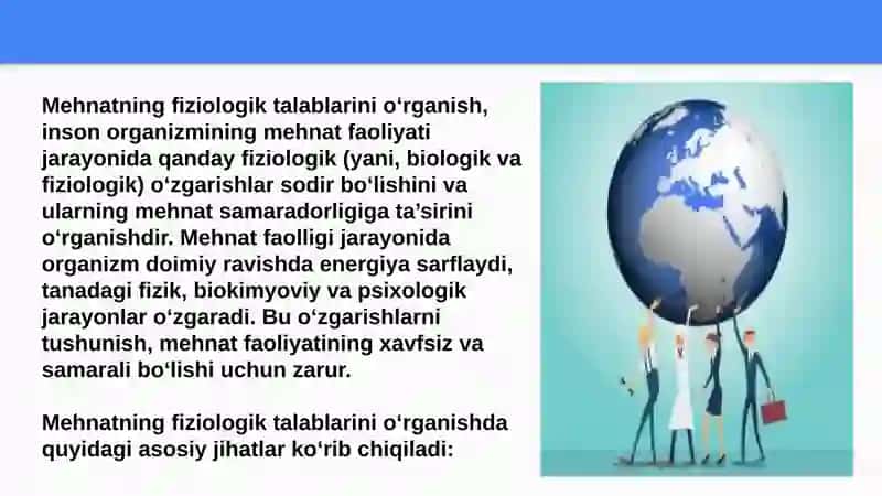 Mehnatning fiziologik talablarini o’rganish 2