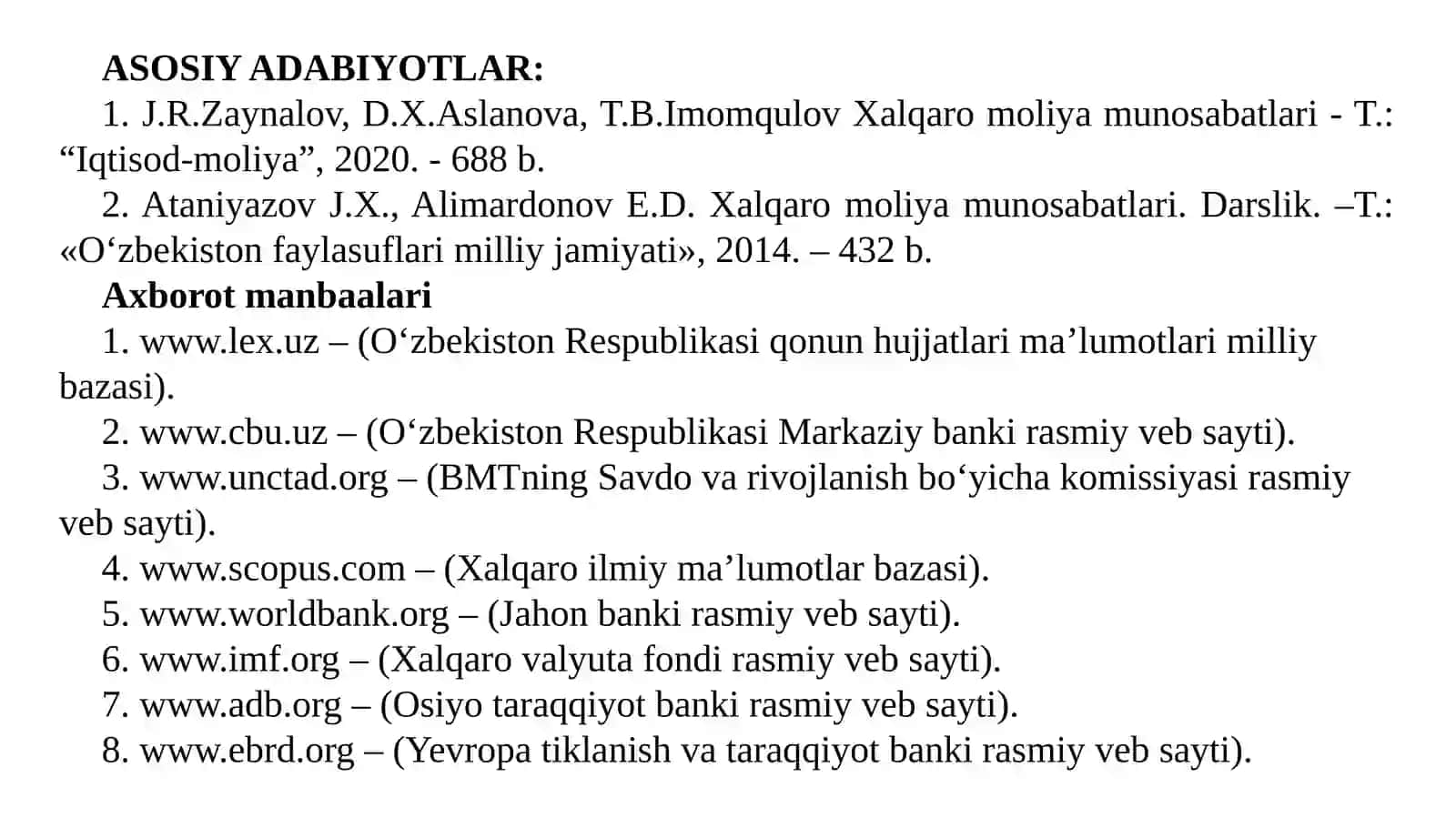 Xalqaro moliya munosabatlari 2