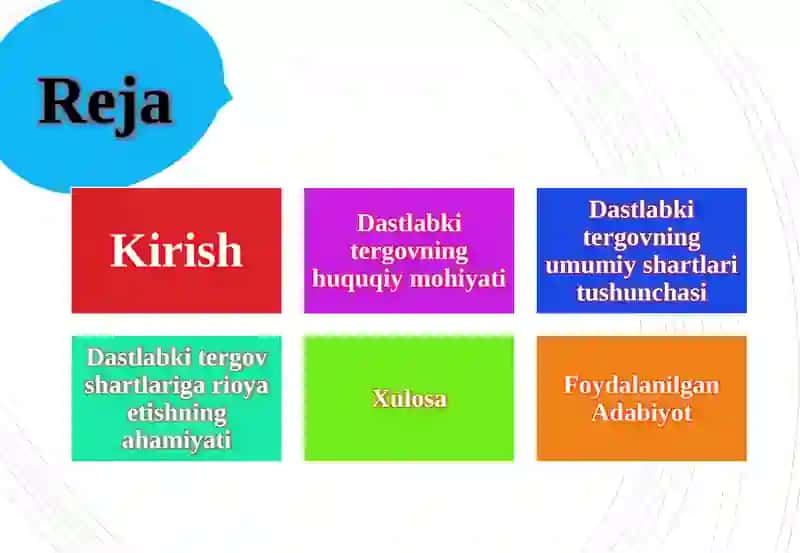 DASTLABKI TERGOVNING UMUMIY SHARTLARI MAZMUNI 2