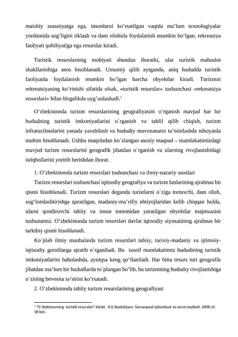 O`zbekistonda turizm resurslarining geografiyasi 2