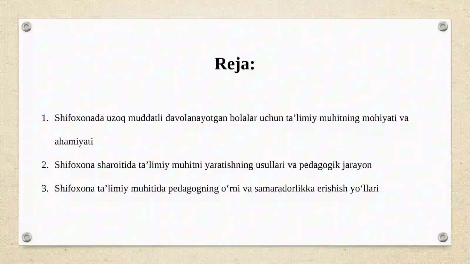 Shifoxonada Uzoq muddatli Davolanayotgan Bolalar Uchun Ta'limiy Muhit 2
