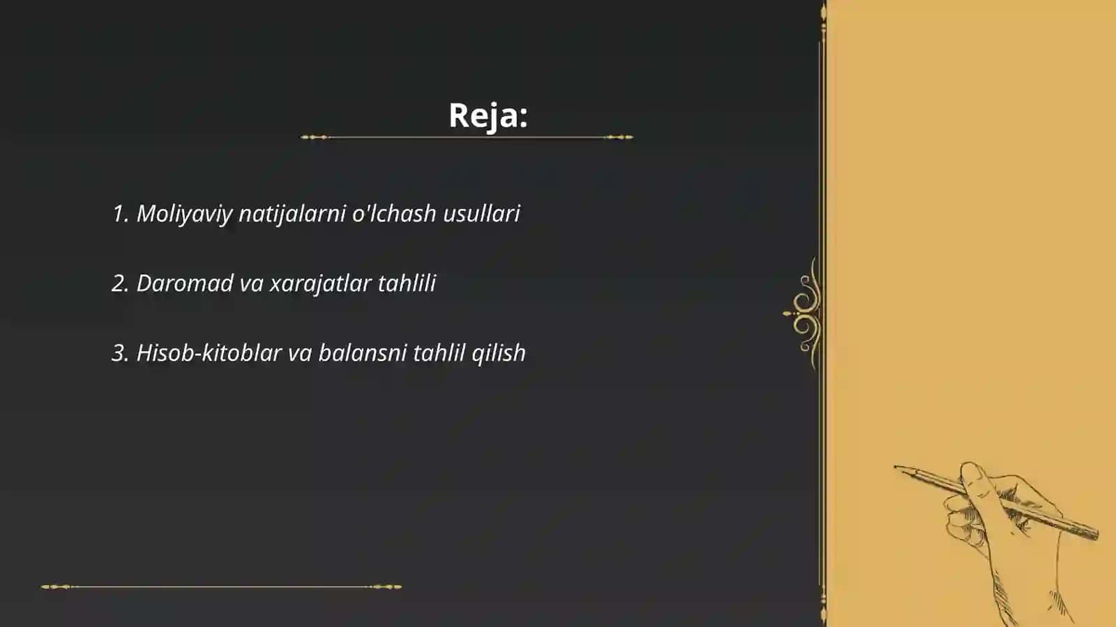Moliyaviy natijalarini tahlil qilish vazifalari 2