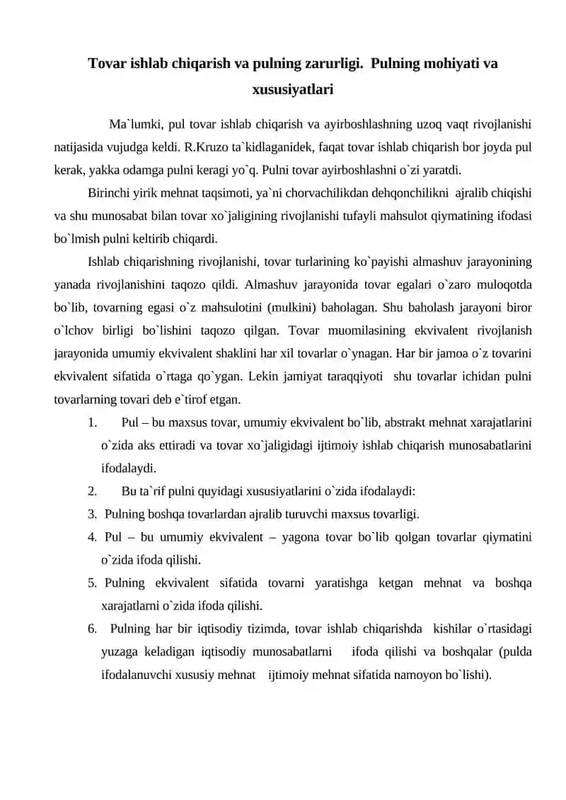 Pulning mohiyati va vazifalari 2