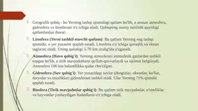 Geografik Qobiqning Asosiy Xususiyatlari 2