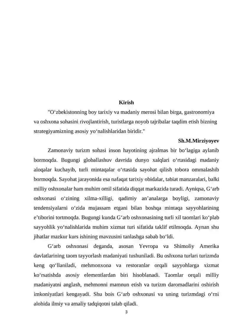 Gʻarb oshxonasining turizmda tutgan oʻrni 2