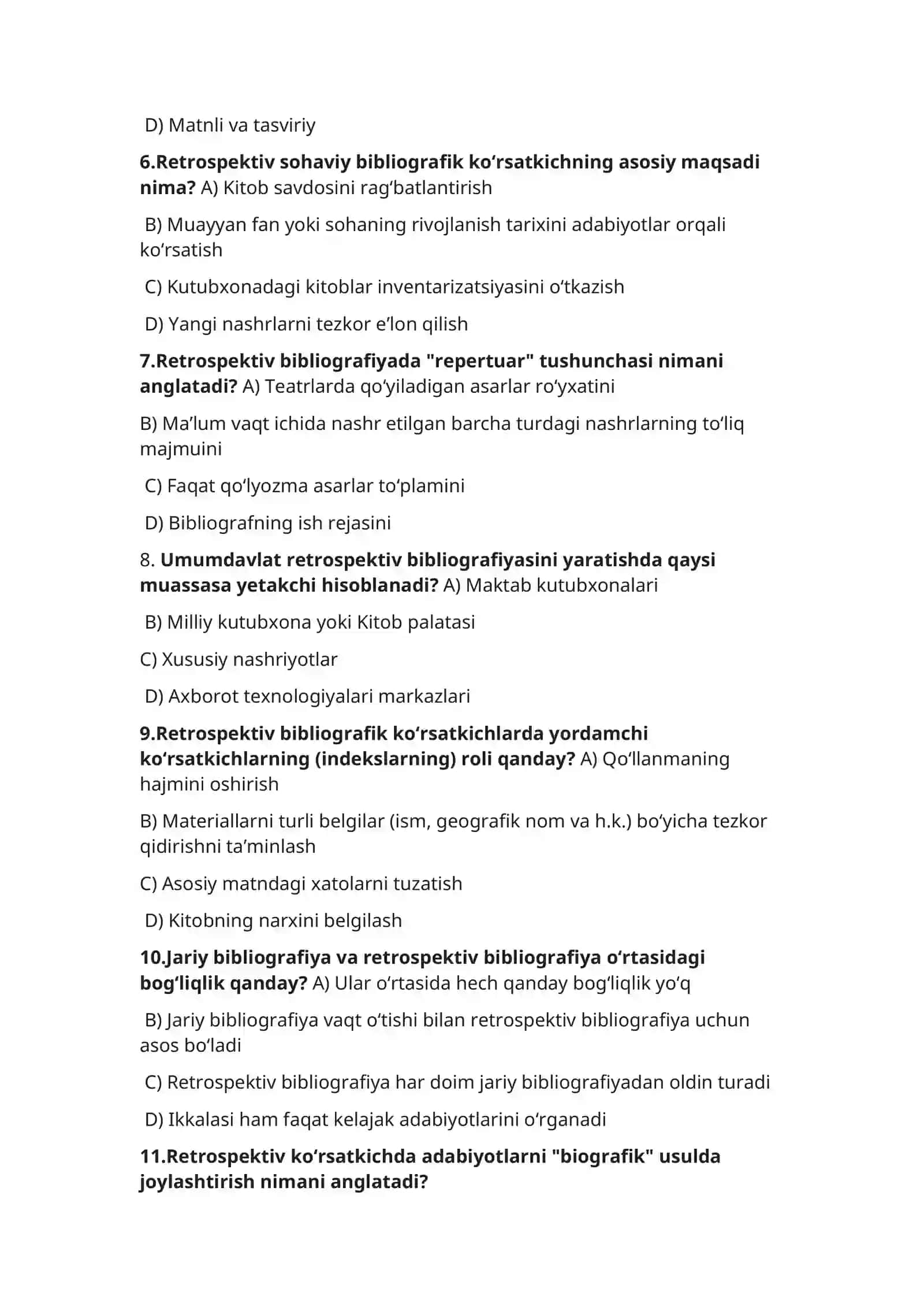 Retrospektiv bibliografik qo‘llanmalar bo‘yicha test 2