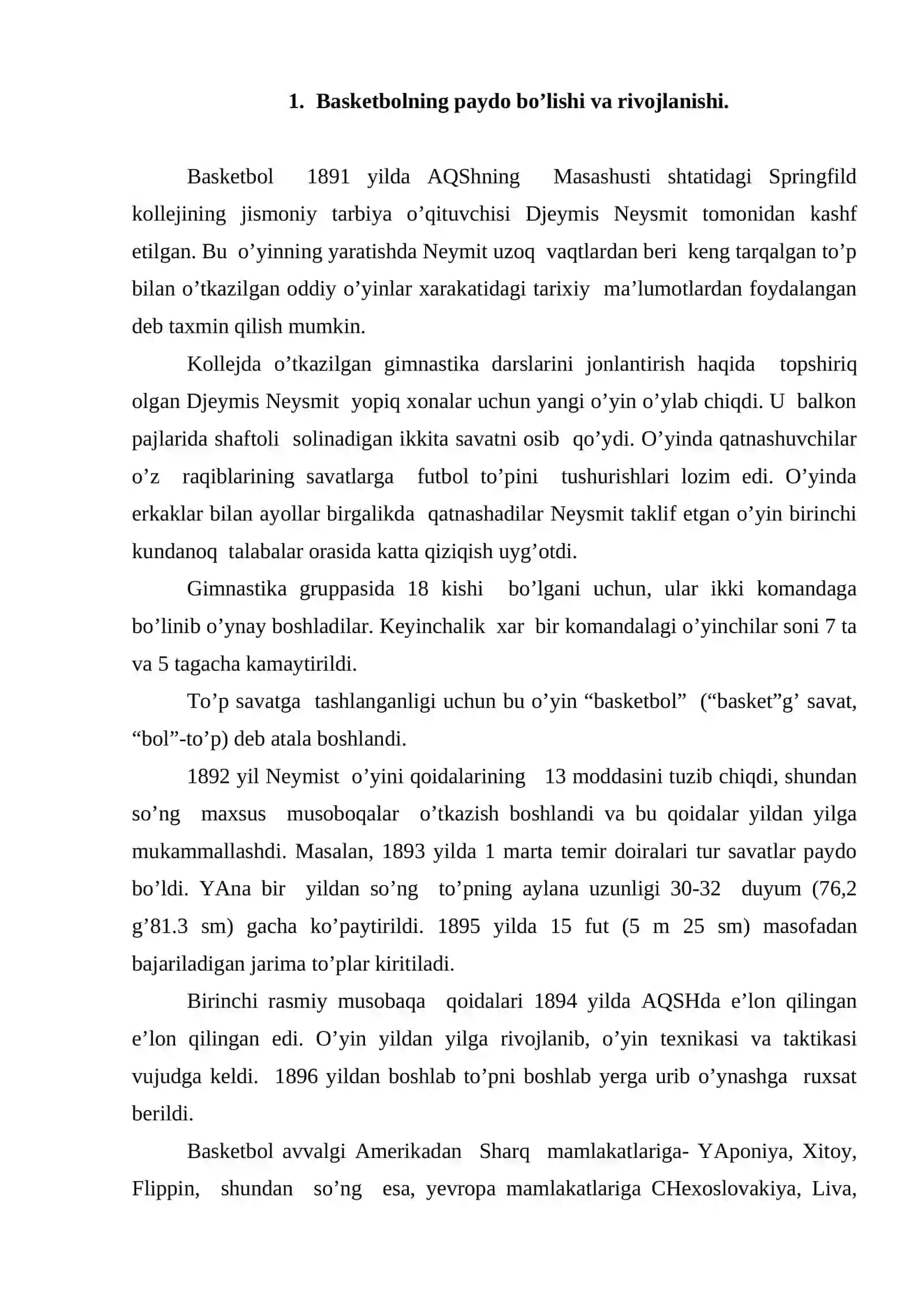 Basketbolning rivojlanish tarixi 2