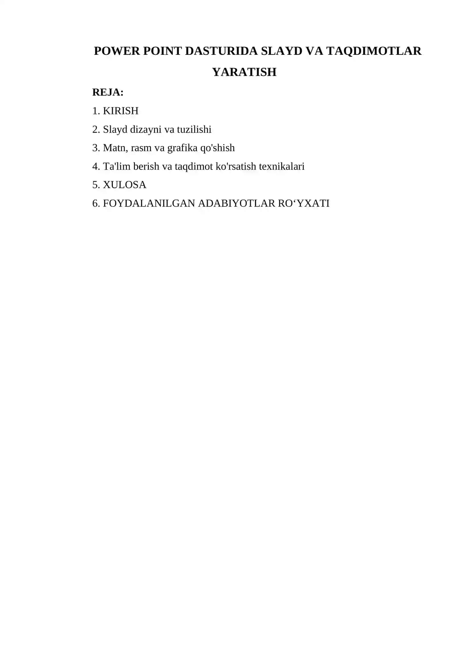 POWER POINT DASTURIDA SLAYD VA TAQDIMOTLAR YARATISH 2