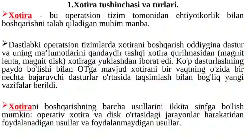 Operatsion tizimlarda xotirani boshqarish 2