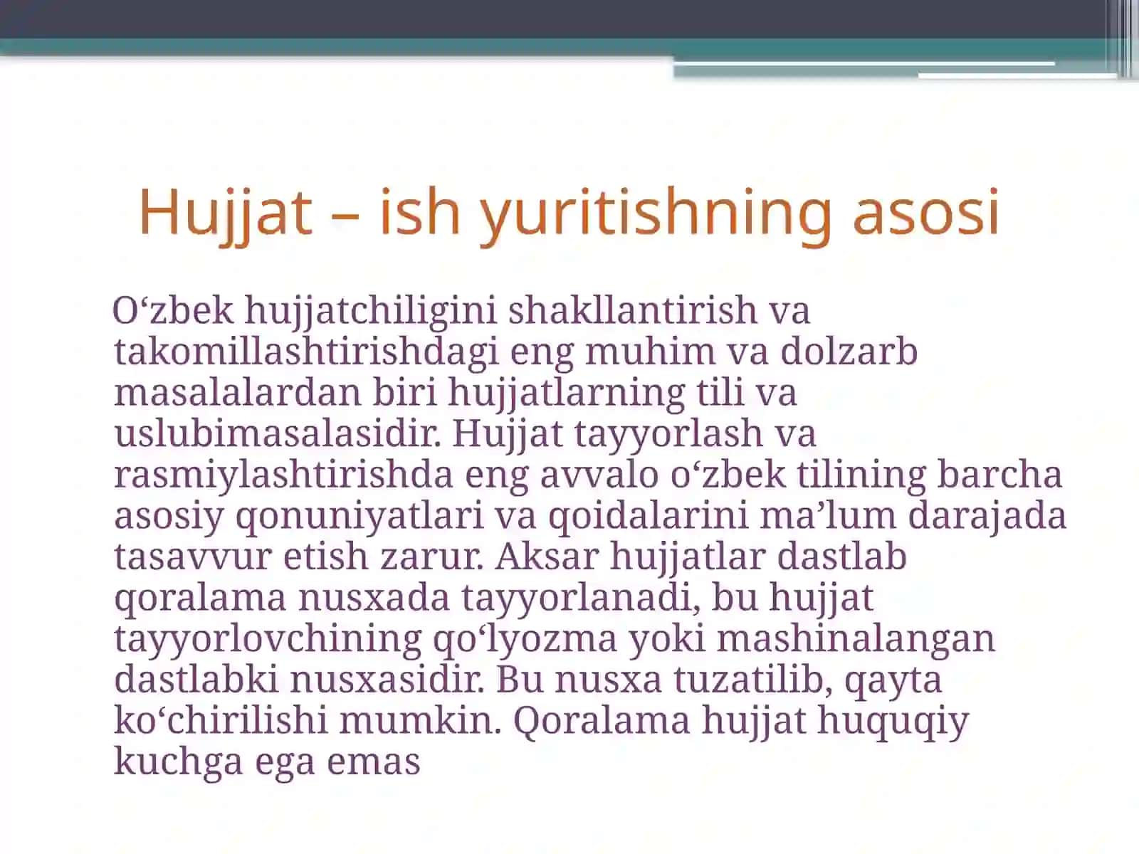 Sohada Hujjat Yuritish Asoslari 2