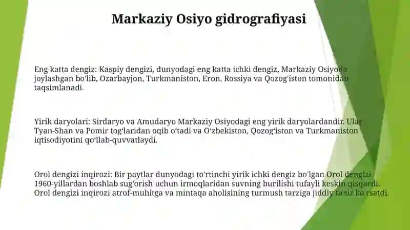 Órta Osiyo Kóllari Va Daryolariga Tavsif Berish 2