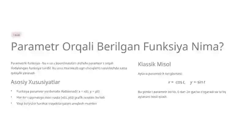 Parametr Orqali Berilgan Funksiyalar va Ularning Hosilalari 2