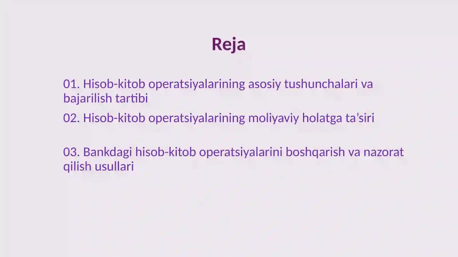 Bankdagi hisob kitob operatsiyalari hisobi 2