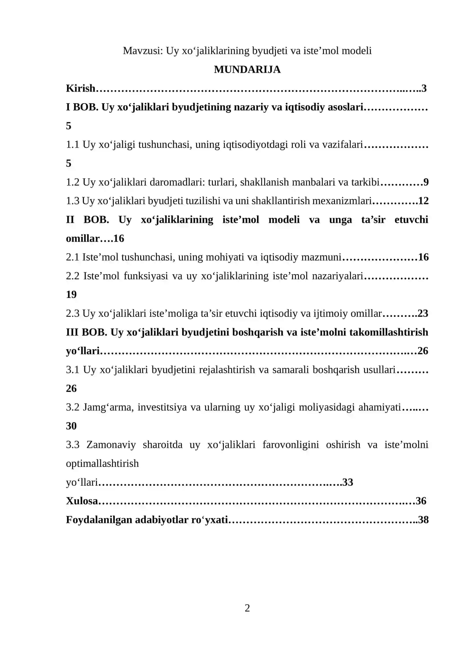 Uy xo‘jaliklarining byudjeti va iste’mol modeli 2