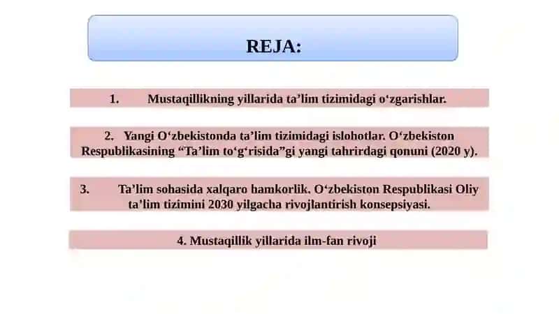 O‘zbekiston Respublikasida ta’lim sohasida amalga oshirilgan islohotlar 2