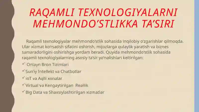MEHMONXONALARDA RAQAMLI TEXNOLOGIYALAR 2