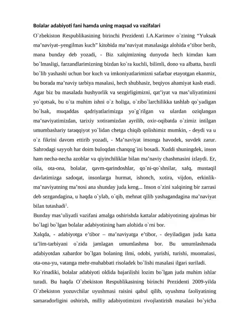 Bolalar Adabiyoti Fanining Maqsad va Vazifalari 2
