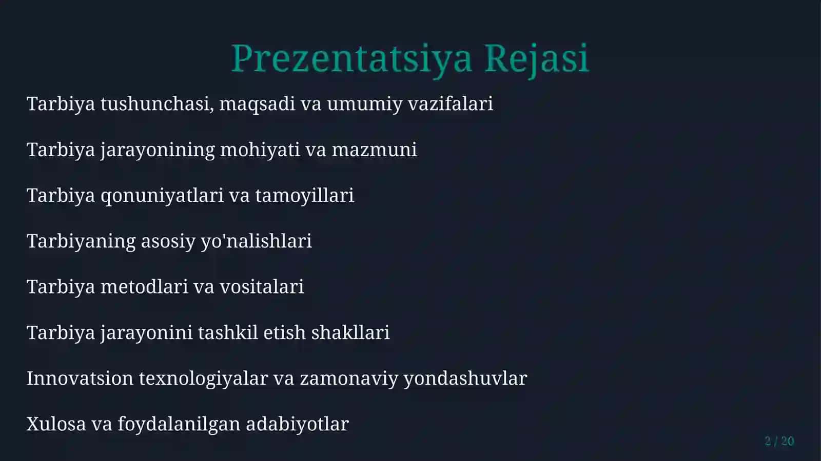 Pedagogik jarayonda tarbiyaning mazmuni 2