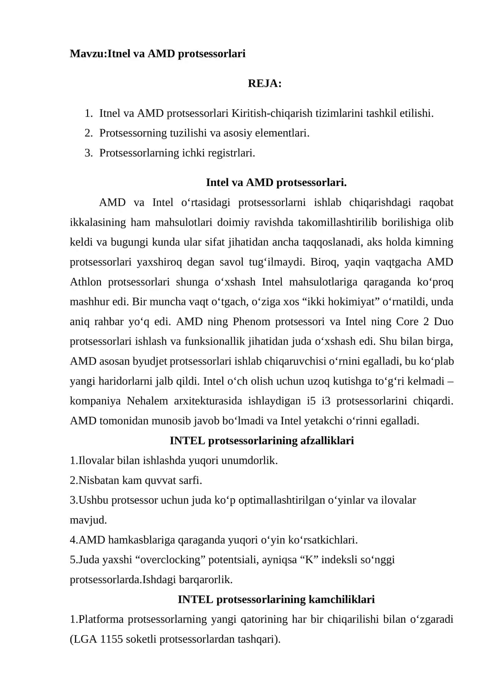 Itnel va AMD protsessorlari 2