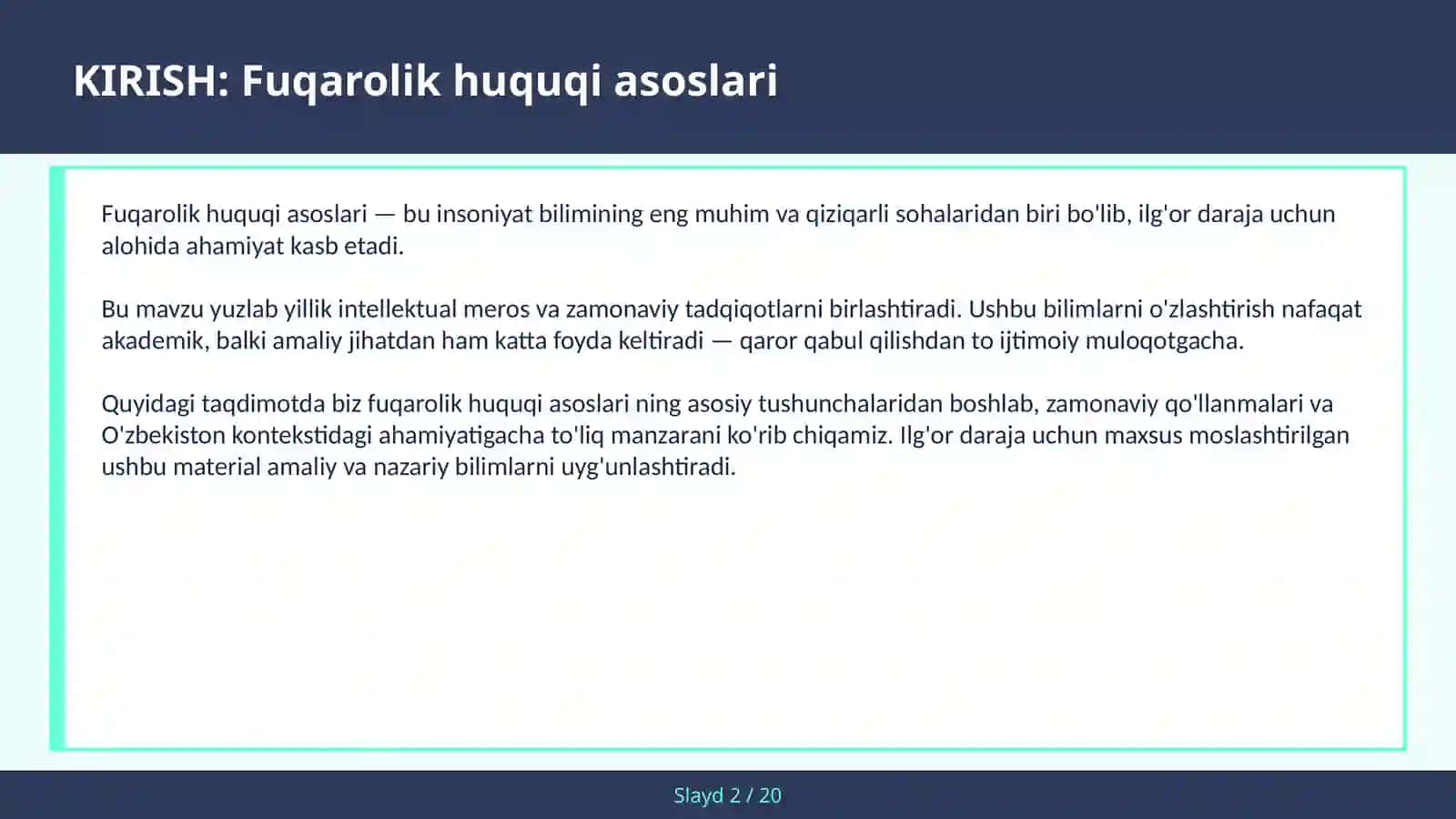 Fuqarolik huquqi asoslari 2