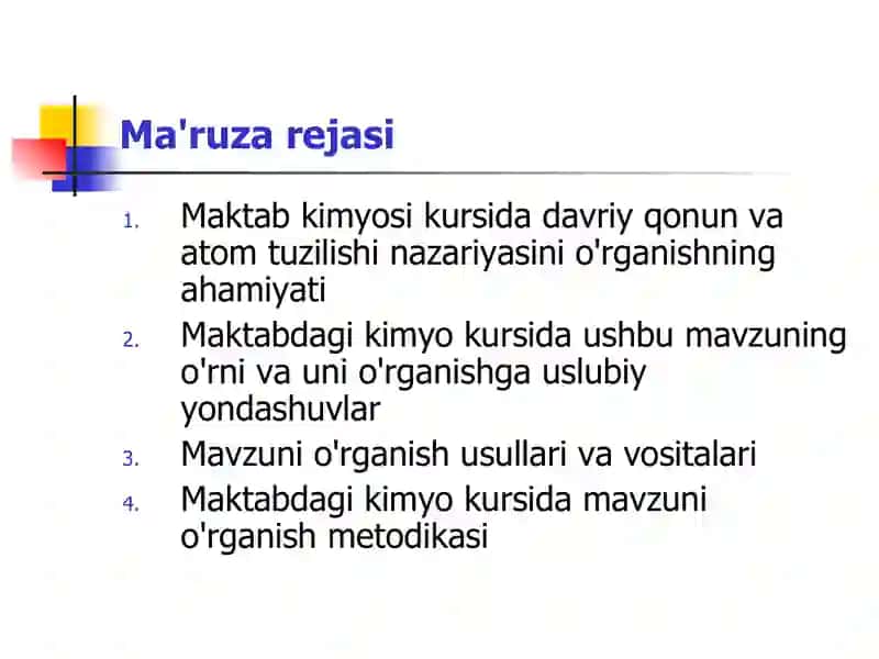 Davriy qonun va davriy sistemasini o‘qitish metodikasi 2