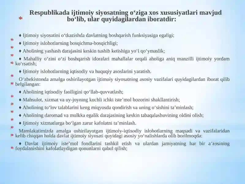O‘zbekiston Respublikasida ijtimoiy sohadagi islohotlar 2