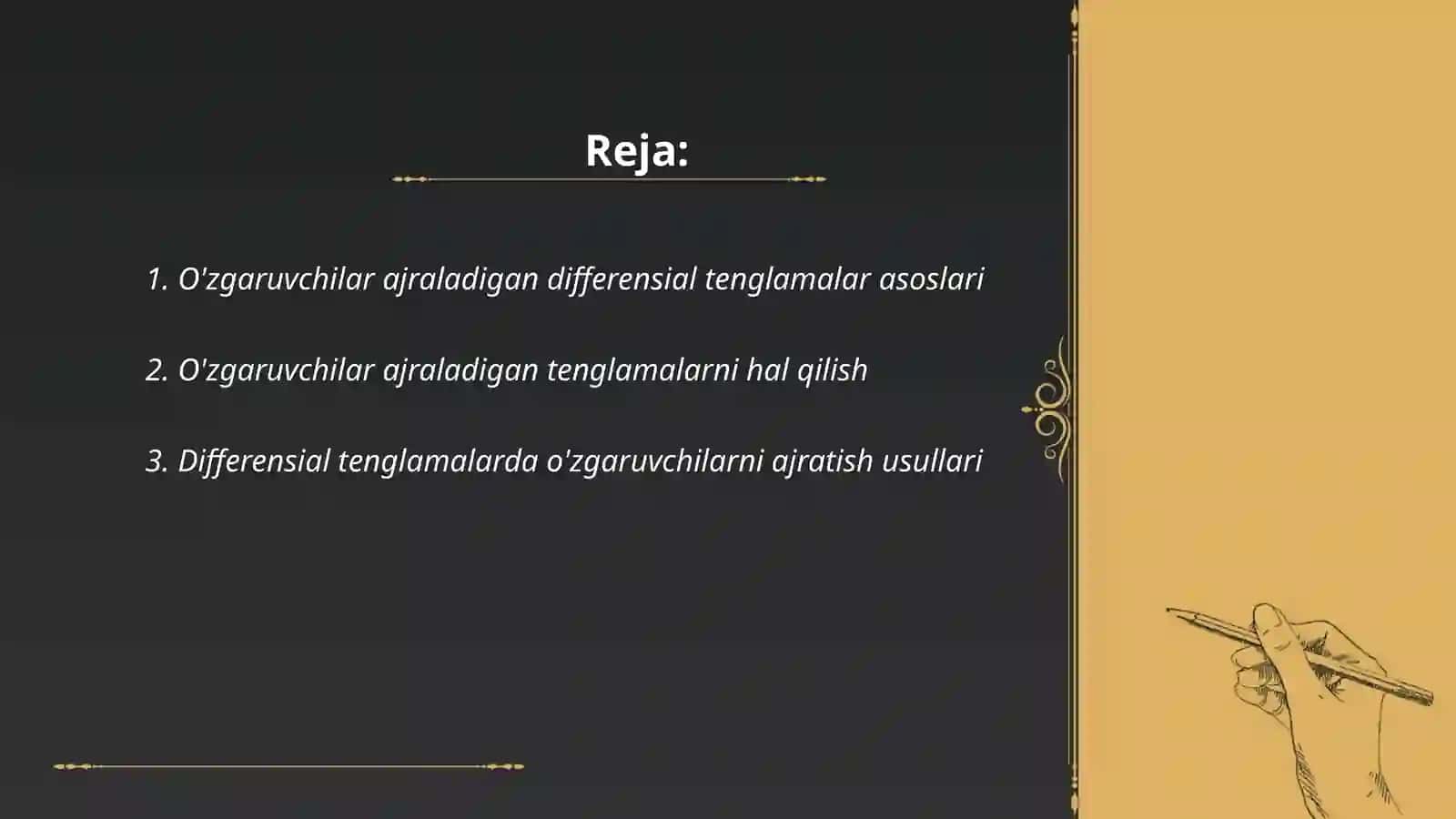 O'zgaruvchilar Ajraladigan Differensial Tenglamalar 2
