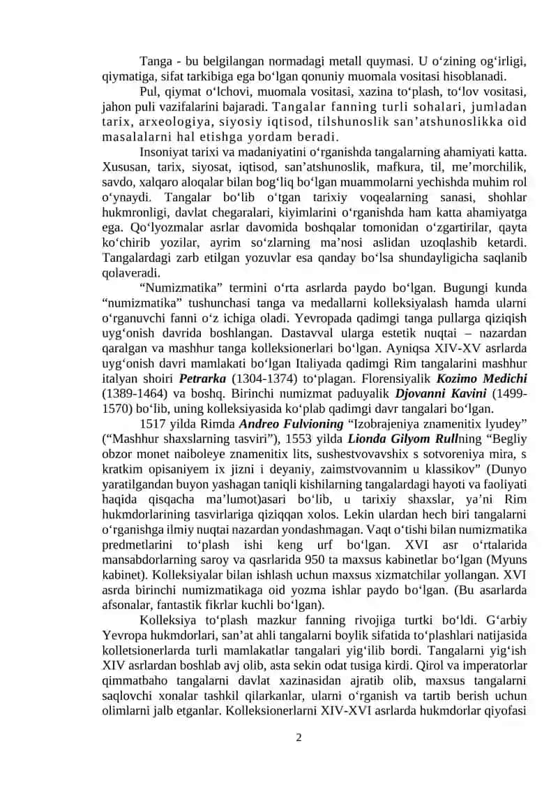 O‘zbekiston numizmatikasi. Numizmatika fani asoslari 2