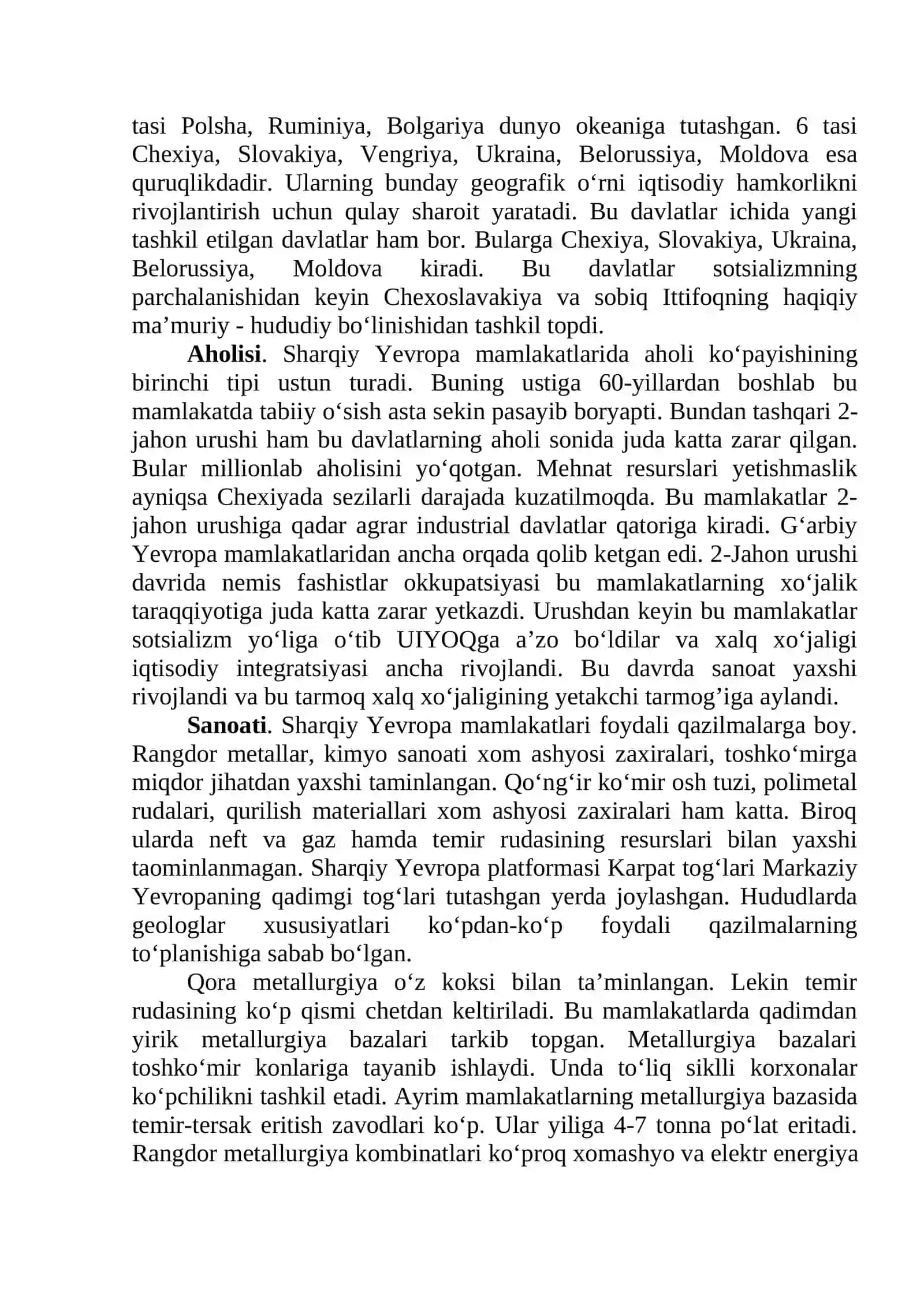 Sharqiy Yevropa mamlakatlari Reja 2
