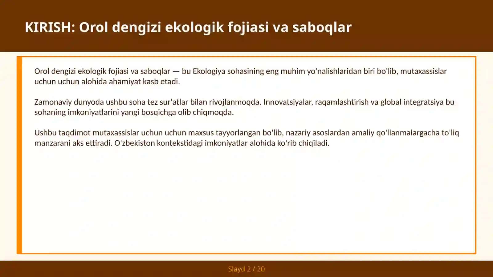 Orol Dengizi Ekologik Fojiasi va Saboqlar 2