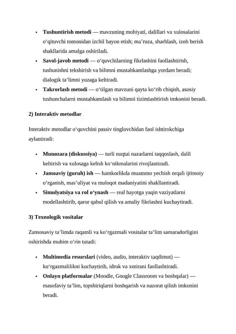 Ta’lim Metodlari va Vositalari 2