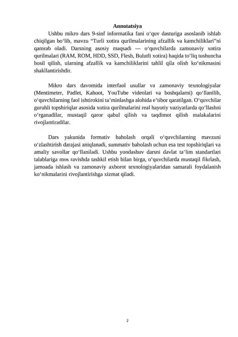 Dars ishlanma oʻqituvchilar uchun 2