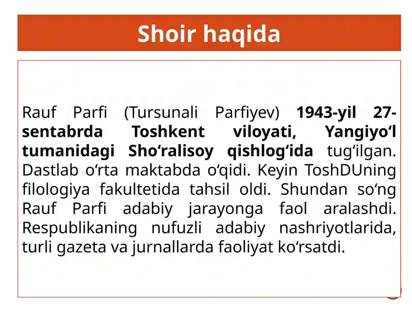Rauf Parfi Hayotiva Ijodi She’rlari 2