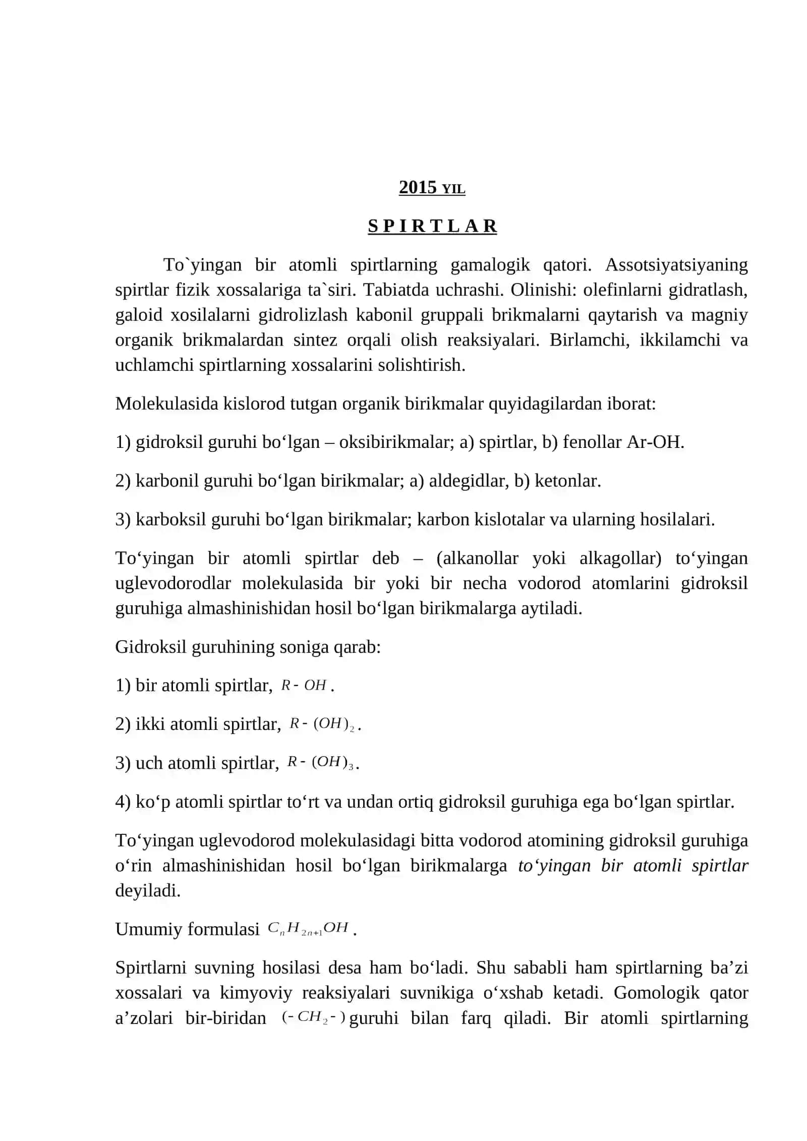 S P I R T L A R MAVZUSIDA REFERAT 2