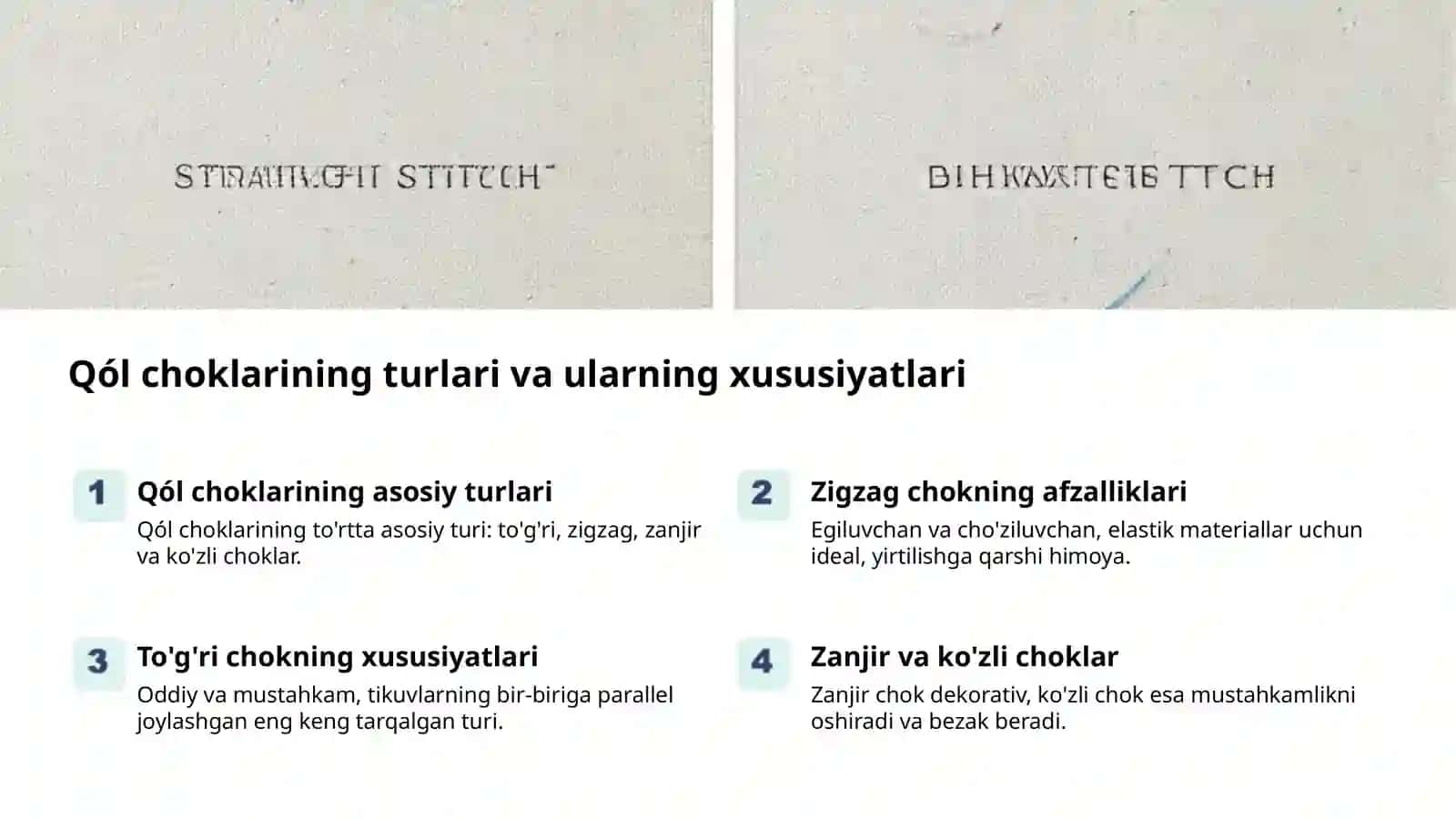 Qo'l choklaridan namunalar tikish 2